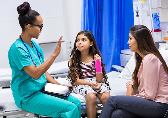 Young girl at ER with cast