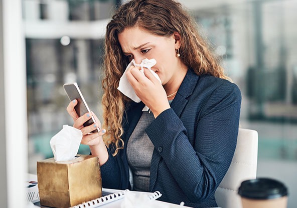 Woman has a sinus infection and will use CHRISTUS Health On Demand Care to receive care.